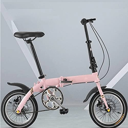 Folding Bike : 6-Speed 16-inch Folding Bicycle Variable Speed Adjustable Double Disc Brake Student Bicycle (White) (Pink)