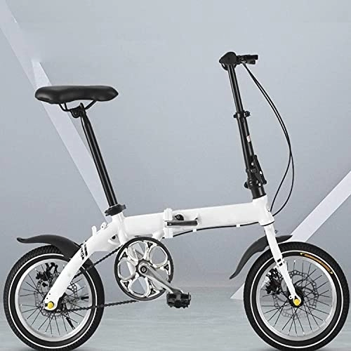 Folding Bike : 6-Speed 16-inch Folding Bicycle Variable Speed Adjustable Double Disc Brake Student Bicycle (White) (White)