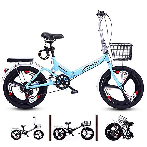 Folding Bike : 6 Speed Lightweight Foldable Bike, Shock Absorption Folding Bicycle With 3 Spoke & Iron Basket & Lock Portable Bike Suitable For 120cm-165cm Height
