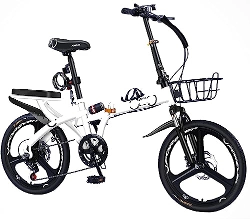 Folding Bike : 7 Speed Drive Bikes, Foldable Bikes, Folding Bike, disc brake High Carbon Steel Frame, Easy Folding City Bicycle with Rear Carry Rack, for Men Women (B 22in)