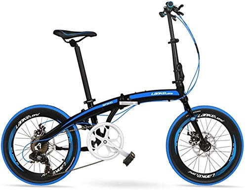 Folding Bike : 7 Speed Folding Bike, Adults Unisex 20" Light Weight Folding Bikes, Aluminum Alloy Frame Lightweight Portable Foldable Bicycle, (Color : Blue, Size : Spokes)