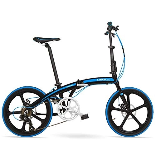 Folding Bike : 7 Speed Folding Bike, Adults Unisex 20" Light Weight Folding Bikes, Aluminum Alloy Frame Lightweight Portable Foldable Bicycle, White, 5 Spokes FDWFN (Color : Blue)