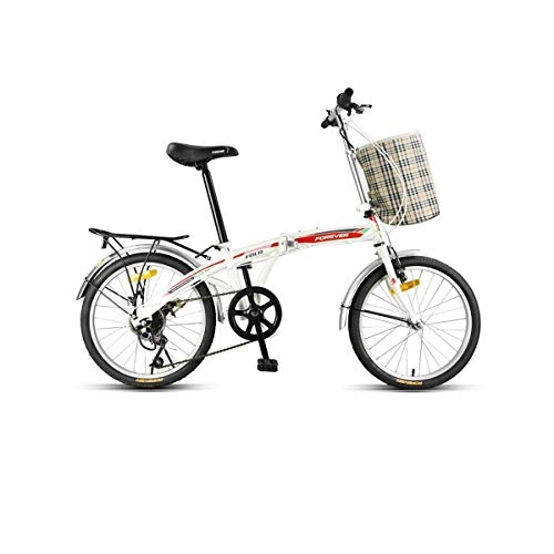 Folding Bike : 8haowenju Bike, Folding Bicycle, 20-inch 7-speed Bicycle, Adult Student Light Mini Bicycle, Male And Female Urban Commuter Bicycle (Color : White red, Size : 20 inches)