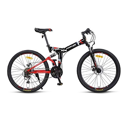 Folding Bike : 8haowenju Bike, Mountain Cross-country Bike, 24-speed-24 / 26 Inch, Adult Foldable Double Shock-absorbing Soft Tail Racing (Color : Black red, Size : 26 inches)