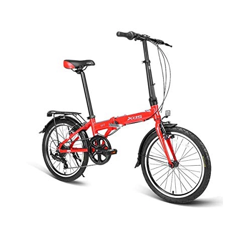 Folding Bike : 8haowenju Folding Bicycle, 20-inch 6-speed, Men's And Women's Quick-loading Light Portable Bicycle, Aluminum Alloy (Color : Red, Edition : 6 speed)