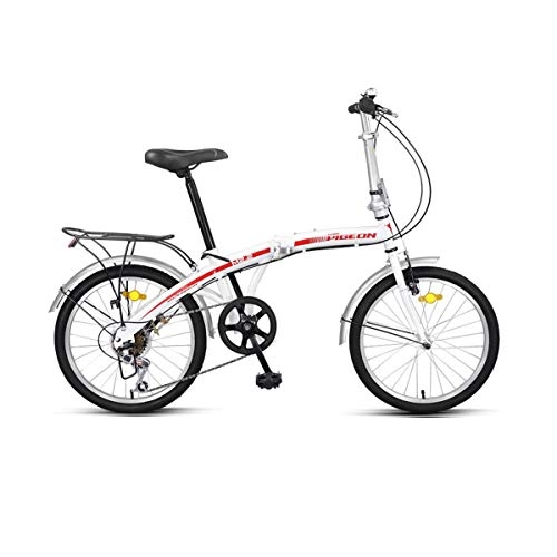 Folding Bike : 8haowenju Folding Bicycle, 7-speed 20-inch, Adult Men And Women Style, Ultra-light Portable Lightweight Bicycle (Color : White red, Edition : 7 files)