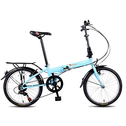 Folding Bike : 8haowenju Folding Bike, 20 Inch Men And Women Ultra Light Portable Adult Bicycle, Student Shift Bicycle (Color : Light blue, Edition : 7 speed)