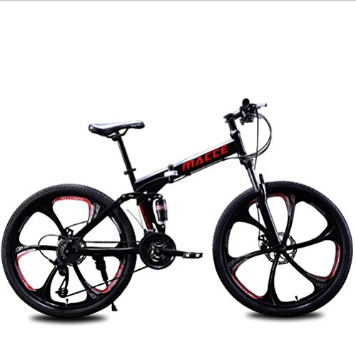 Folding Bike : A&ZMYOU 24 inch / 26 inch folding bicycle mountain bike speed double damping gear bicycle 24 speed / 27 speed (Color : BLack, Size : B-24 speed-26 inches)