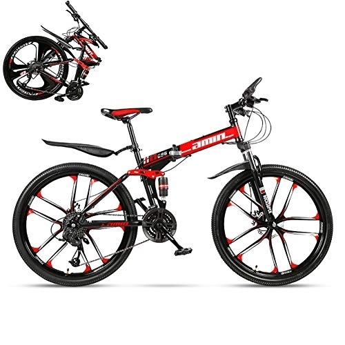 Folding Bike : AAGAZA Foldable Mountain Bike 24 / 26 Inches, Lightweight Bicycle with 10 Cutter Wheel Alloy Frame Disc Brake / 106