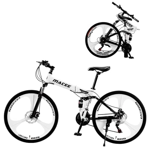 Folding Bike : AASSDOO 26 in Folding Bicycle for Mens and Womens - With 21 Speed Dual Disc Brakes Full Suspension Non-slip Adult Sport Bike Dual Disc Brake Bicycle 26" Wheels for Adults Mens Bo