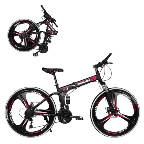 Folding Bike : AASSDOO 26 Inch Mountain Bike MTB Foldable Bicycle - With 21 Speed Dual Disc Brakes Full Suspension Non-slip Adult Sport Bike 3 Spoke 26 In Cool Bicycle for Mens Boys Women Girls
