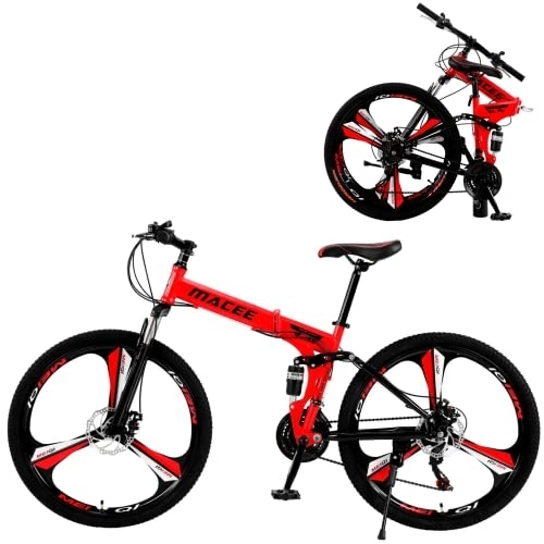 Folding Bike : AASSDOO 26 Inch Mountain Bike MTB Foldable Bicycle - With 21 Speed Dual Disc Brakes Full Suspension Non-slip Adult Sport Bike Double Disc Brake Bicycle for Adults Mens Boys Women