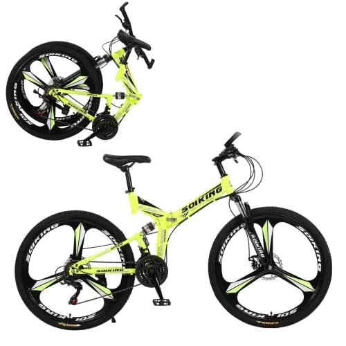 Folding Bike : AASSDOO 27.5 in Folding Bicycle for Mens and Womens - with 21 Speed Dual Disc Brakes Full Suspension Non-Slip Adult Sport Bike Dual Disc Brake Bicycle 27.5" Wheels for Adults Men