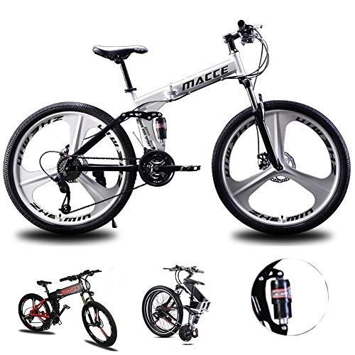 Folding Bike : Acptxvh 24 / 26Inch Mens Downhill Mountain Bike, 21-Speed Folding / Double Disc Brakes / 3 Knife Wheel Bicycle, Lightweight And Durable, White, 24inch
