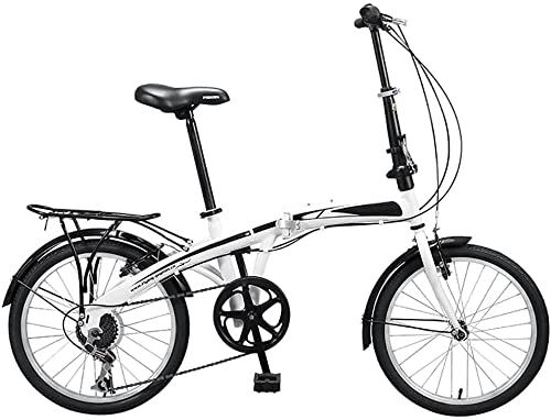 Folding Bike : Adult 20 Inch Folding Bike Frame Bicycle 7 Gear Speed Light Folding City Bike, Quick Folding System White