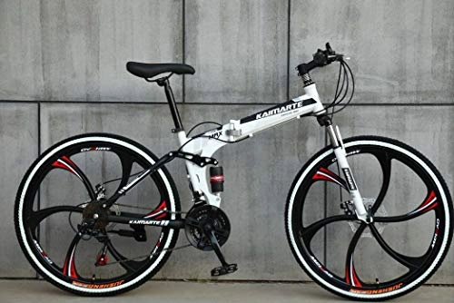 Folding Bike : ADULT BIKE 21 SPEED 26" MTB ALUMINIUM FOLDING FRAME FULL SUSPENSION BICYCLE (White)