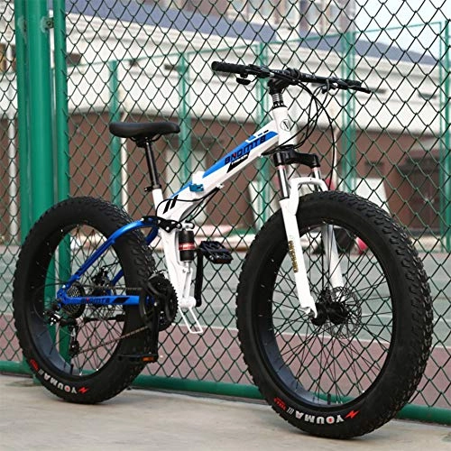 Folding Bike : Adult Fat Bike Folding Bike, RNNTK Double Shock Absorption A Variety Of Colors Double Disc Brakes Mountain Bicycle, Outroad Mountain Bike B -7 Speed -26 Inches