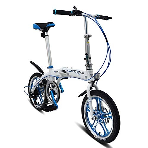 Folding Bike : Adult Folding Bicycle Lightweight Unisex Men City Bike 16-inch Wheels Aluminium Frame Ladies Shopper Bike With Adjustable Handlebar & Seat, single-speed, Disc brake, White