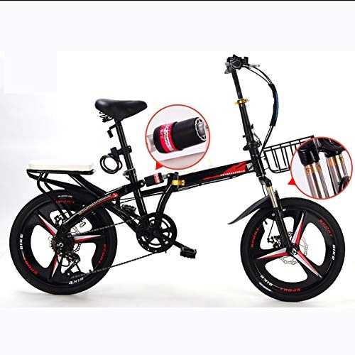 Folding Bike : Adult Folding Bicycle Lightweight Unisex Men City Bike 19-inch Wheels Aluminium Frame Ladies Shopper Bike With Adjustable Handlebar & Seat, 6 speed, Disc brake, Black