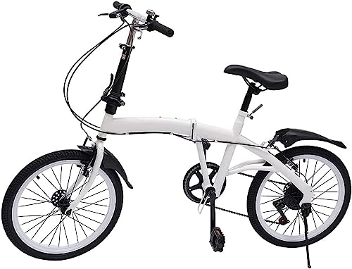Folding Bike : Adult Folding Bike, 7 Speed Foldable Bike for Adults, Light Weight Carbon Steel City Folding Bike with Double V-Brake for Teens, Adults (A 20in)