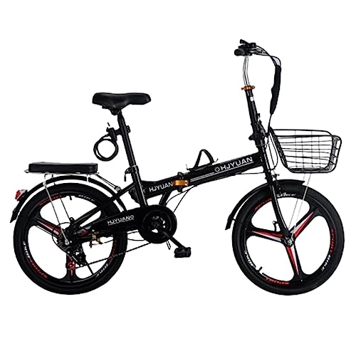 Folding Bike : Adult Folding Bike, Foldable Bicycle with 6 Speed Gears High Carbon Steel City Folding Bike with Mudguard Rear Carrier Portable Bikes (A 20in)