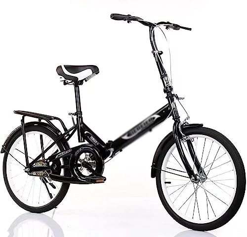 Folding Bike : Adult Folding Bike, High Carbon Steel Folding City Bike Bicycle, Lightweight Foldable Bike, with Rear Cargo Rack, for Teens, Adults A, 20in