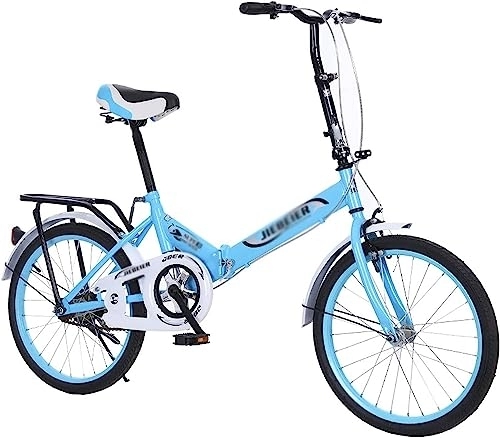 Folding Bike : Adult Folding Bike, High Carbon Steel Folding City Bike Bicycle, Lightweight Foldable Bike, with Rear Cargo Rack, for Teens, Adults (B 20in)