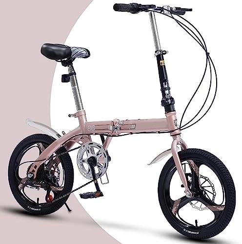 Folding Bike : Adult Folding Bike, High-Carbon Steel Frame Folding Bikes Easy Folding City Bicycle with 6 Speed Gears Foldable Bike for Commuting Adults Teenager Men Women (B 16in)