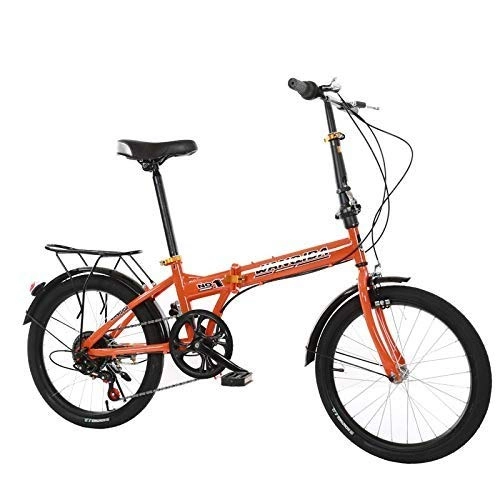 Folding Bike : Adult Folding Mini Bike, Folded Within 15 Seconds, 6 Variable Speed Bicycle, with V Brake and Rear Carrier20inch Road Bike -whiteorange