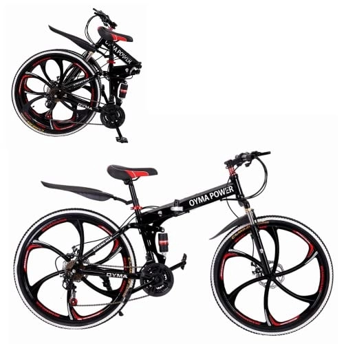 Folding Bike : Adult Folding Mountain Bike - 21 Speeds - with 21 Speed Dual Disc Brakes Full Suspension Non-Slip Adult Sport Bike 26 Inches Anti-Slip Bicycle for Adults Mens Boys Women