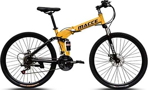 Folding Bike : Adult Folding Mountain Bike, 26 Inch 21 Speedfor Mens and Womens MTB Bicycle, Mobile Portable Dual Suspension Bicycle Sports Outdoor Adult Bike Yellow, 24 inches