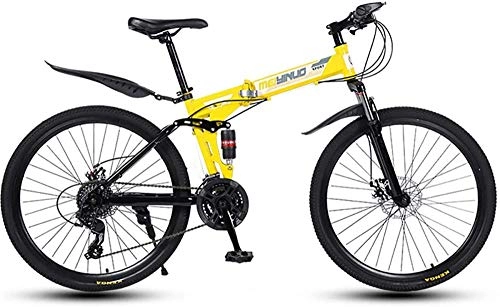 Folding Bike : Adult Folding Mountain Bike Foldable Outroad Bicycles Folded Within 24-Speed 26in Lightweight Folding Bike-yellow