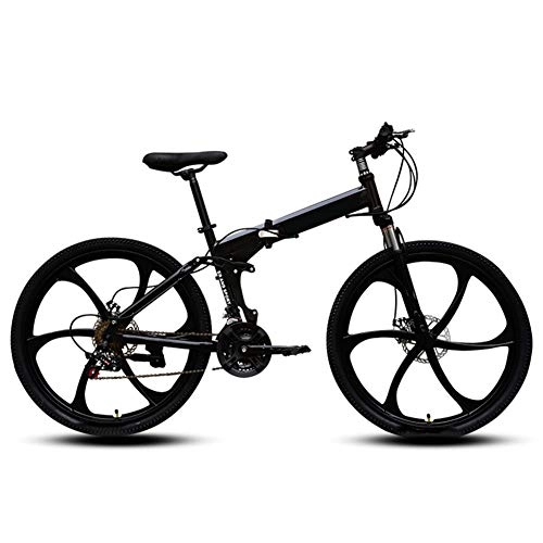 Folding Bike : Adult Folding Mountain Bike Mountain Front And Rear Shock Absorption Men And Women Variable Speed Bicycle, Black, 21 speed