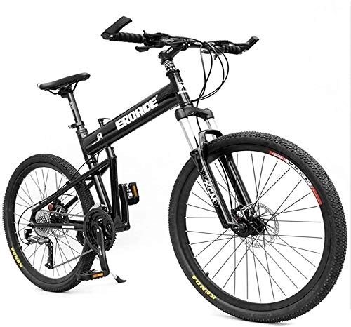 Folding Bike : Adult Kids Mountain Bikes, Aluminum Full Suspension Frame Hardtail Mountain Bike, Folding Mountain Bicycle, Adjustable Seat, Black, 29 Inch 30 Speed, (Color : Black, Size : 26 Inch 30 Speed)