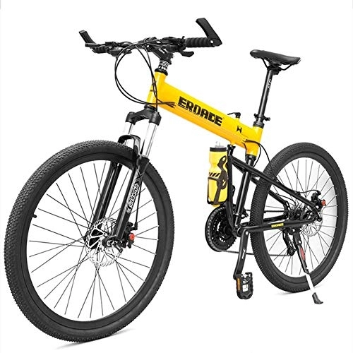 Folding Bike : Adult Kids Mountain Bikes, Aluminum Full Suspension Frame Hardtail Mountain Bike, Folding Mountain Bicycle, Adjustable Seat, Black, 29 Inch 30 Speed FDWFN (Color : Yellow)