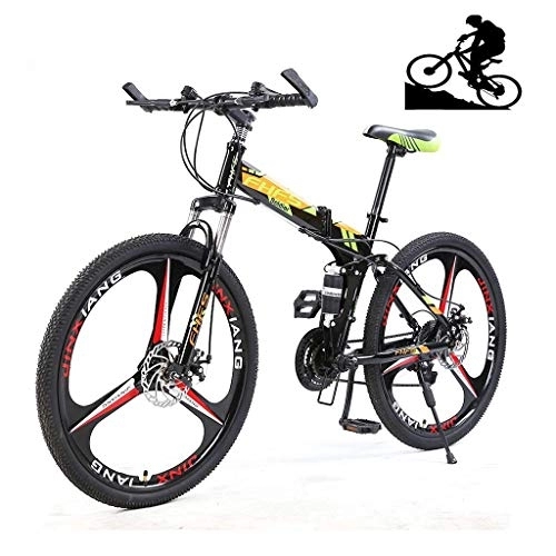 Folding Bike : Adult Mountain Bike, 24 Inch Wheels, Mountain Trail Bike High Carbon Steel Folding Outroad Bicycles, 21 / 24 / 27 Speed Bicycle Full Suspension MTB Gears Dual Disc Brakes fengong