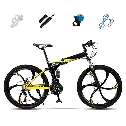 Folding Bike : Adult Mountain Bike, 24 inch Wheels, Mountain Trail Bike High Carbon Steel Folding Outroad Bicycles, 27-Speed Bicycle Full Suspension MTB ​​Gears Dual Disc Brakes Mountain Bicycle