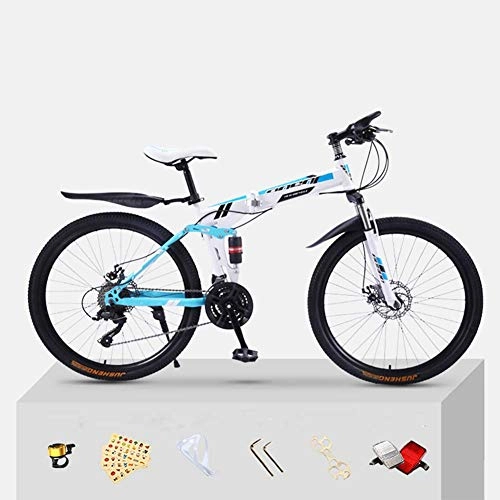 Folding Bike : Adult Mountain Bike, 26 inch Wheels, Mountain Trail Bike High Carbon Steel Folding Outroad Bicycles, 21-Speed Bicycle Full Suspension MTB ​​Gears Dual Disc Brakes Mountain Bicycle
