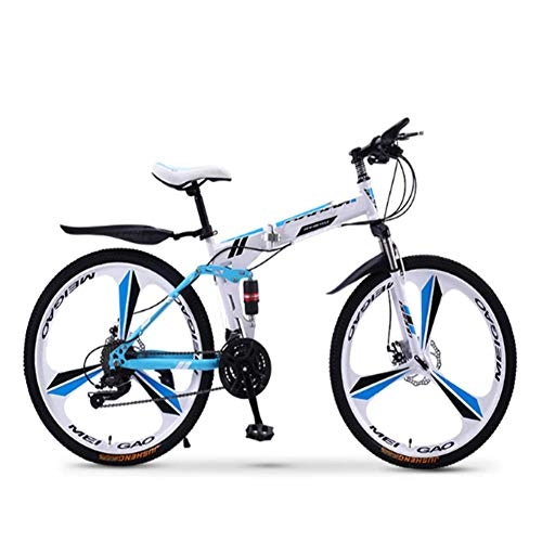 Folding Bike : Adult Mountain Bike, 26 inch Wheels, Mountain Trail Bike High Carbon Steel Folding Outroad Bicycles, 21-Speed Bicycle Full Suspension MTB ​​Gears Dual Disc Brakes Mountain Bicycle