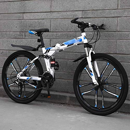 Folding Bike : Adult Mountain Bike, 26 inch Wheels, Mountain Trail Bike High Carbon Steel Folding Outroad Bicycles, 27-Speed Bicycle Full Suspension MTB ​​Gears Dual Disc Brakes Mountain Bicycle