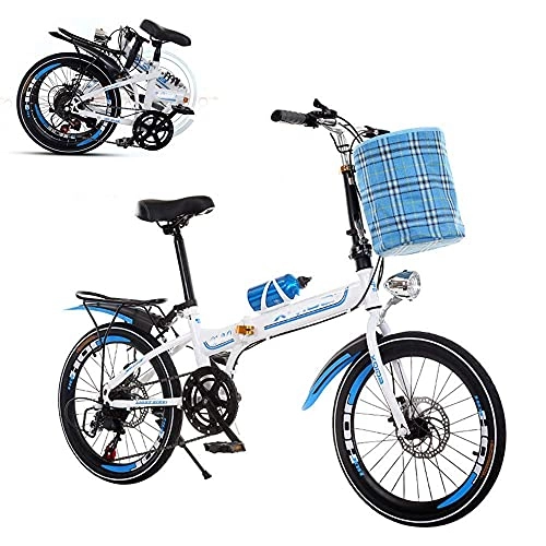 Folding Bike : Adult mountain bike- Folding Adult Bicycle, Ultra-light Portable 20-inch Variable Speed Student Mini Bike, Front and Rear Double Disc Brake 6-Speed Seat Adjustable (Color : Blue)