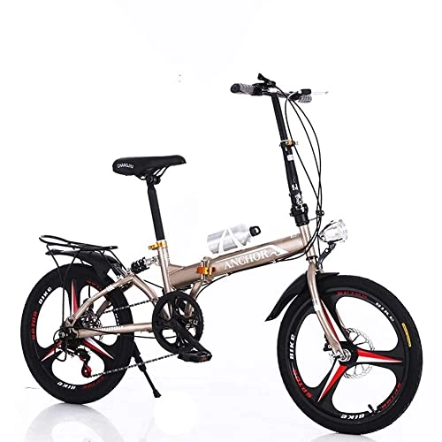 Folding Bike : Adult mountain bike- Folding Bike Unisex Alloy City Bicycle 20''with Adjustable Handlebar & Seat 6 Speed, comfort Saddle Lightweight for Adults Men Women Teens Ladies Shopper, Disc brake