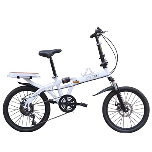 Folding Bike : Adult mountain bike- Folding Bikes, 20 Inch Variable Speed Bicycle Double Disc Brake Full Suspension Anti-Slip for Men and Women, with Load-Bearing Rear Frame (Color : White)