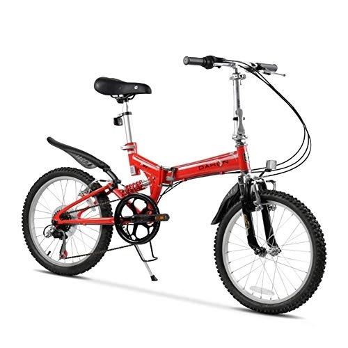 Folding Bike : Adult Mountain Bikes, 20 Inch 6 Speed Full Suspension Bicycle, High-carbon Steel Frame, Men's Womens Mountain Bicycle, Folding Bicycle, Red