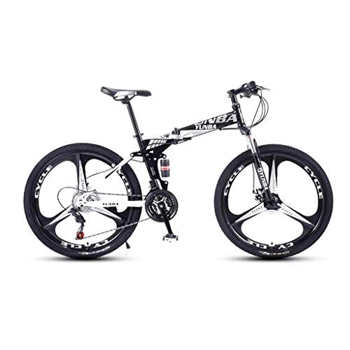 Folding Bike : Adult Mountain Bikes - 26 Inch High Carbon Steel Full Suspension Frame Folding Bike - 24 / 27 Speed ​​Gears Dual Disc Brakes Mountain Bicycle (Color : White, Size : 27 speed)