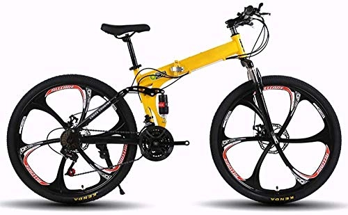 Folding Bike : Adult Mountain Bikes Folding Bike 26inch 27Speed Foldable Outroad Bicycles Folded Within Folding Outdoor Bicycle-yellow