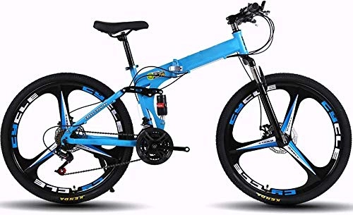 Folding Bike : Adult Mountain Bikes Folding MTB 24inch 21-Speed Bicycle Foldable Outroad Bicycles Folded Within for Outdoor Bicycle-blue