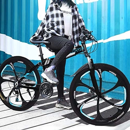 Folding Bike : Adult Road Racing Bike 26 Inch Folding Mountain Bike with 21 Speed, Adults Bicycle Mountain Bike for Women Men, Dual Disc Brakes Full Suspension Non-Slip Suitable for Mountain