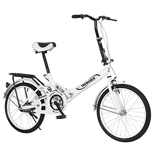 Folding Bike : Adult Road Racing Bike Mountain Bikes 20-inch Foldable Lightweight Bicycle for Adult, Students, Women's City Mountain Cycling Bike with Back Seat (White)
