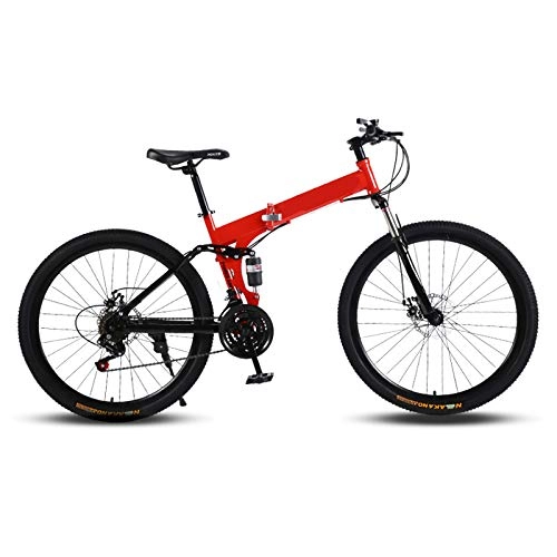 Folding Bike : Adult Student Outdoors Sport Cycling, Folding Mountain Bike Bicycle 24 / 26 Inch Spoke Wheel Lightweight Bicycle Steel Frame Bikes, Red, 24in / 21speed
